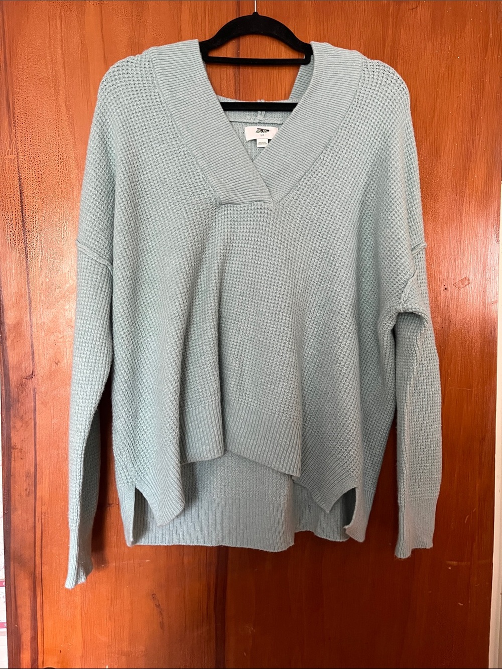 aerie Light Blue V-Neck Textured Knit Sweater